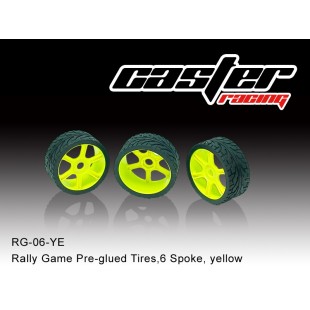 RG-06-YE  Rally Game Pre-glued Tires,6 Spoke,Yellow